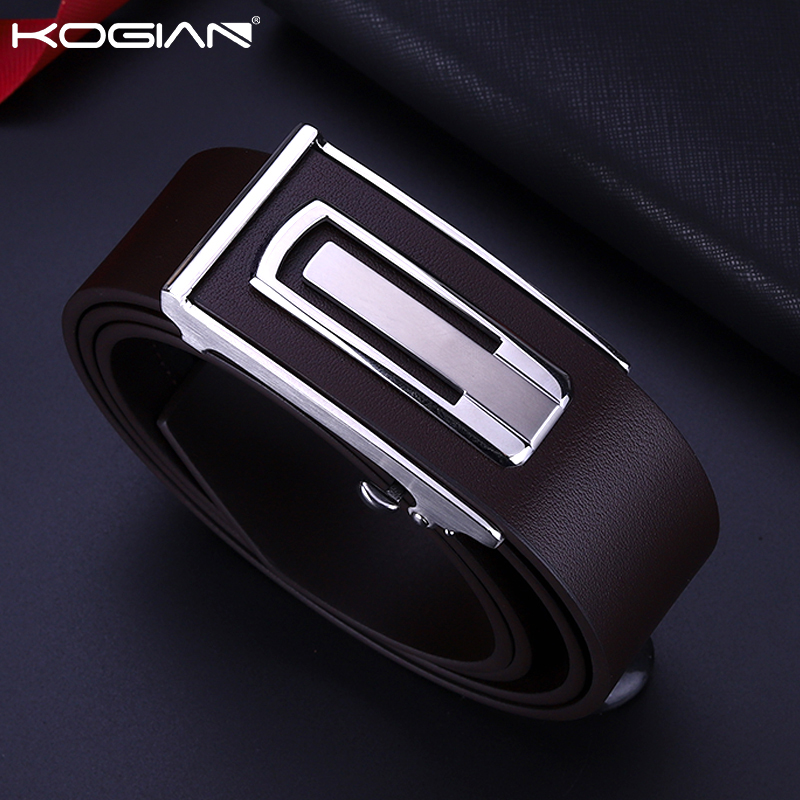 KOGIAN高杰尼男士皮带真皮内穿式不锈钢自动扣头层牛皮高档裤腰带