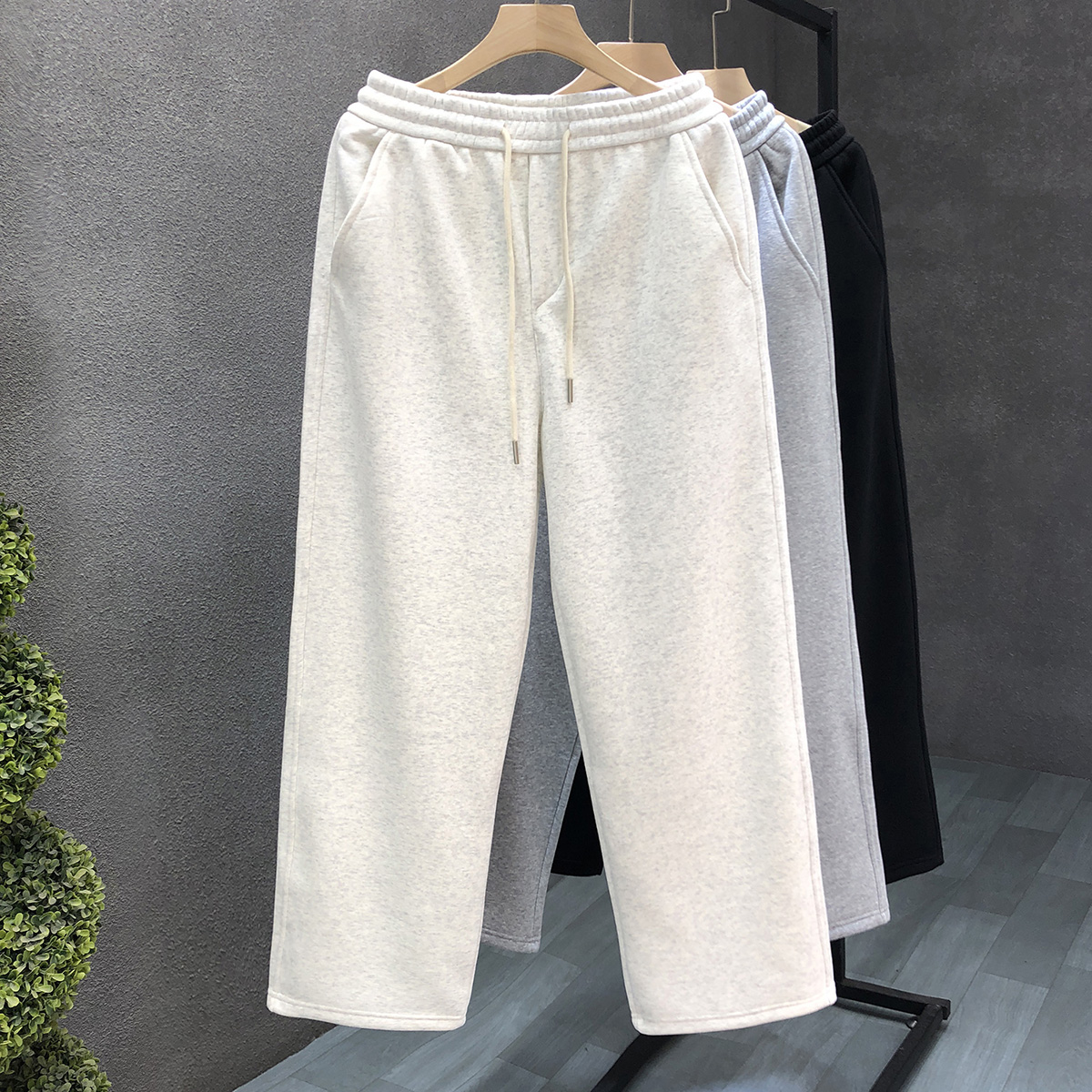 无标净版宽松加绒休闲裤男冬天加厚直筒裤子男士冬季新款保暖长裤