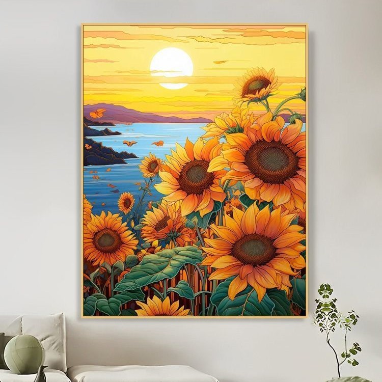 diy数字油画向日葵花海手工填充填色丙烯花卉油彩画装饰画挂画