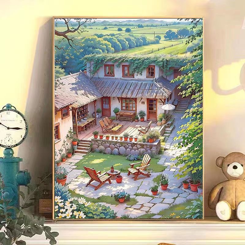 数字油画diy复古风治愈系手工填色客厅装饰画挂画壁画油彩画