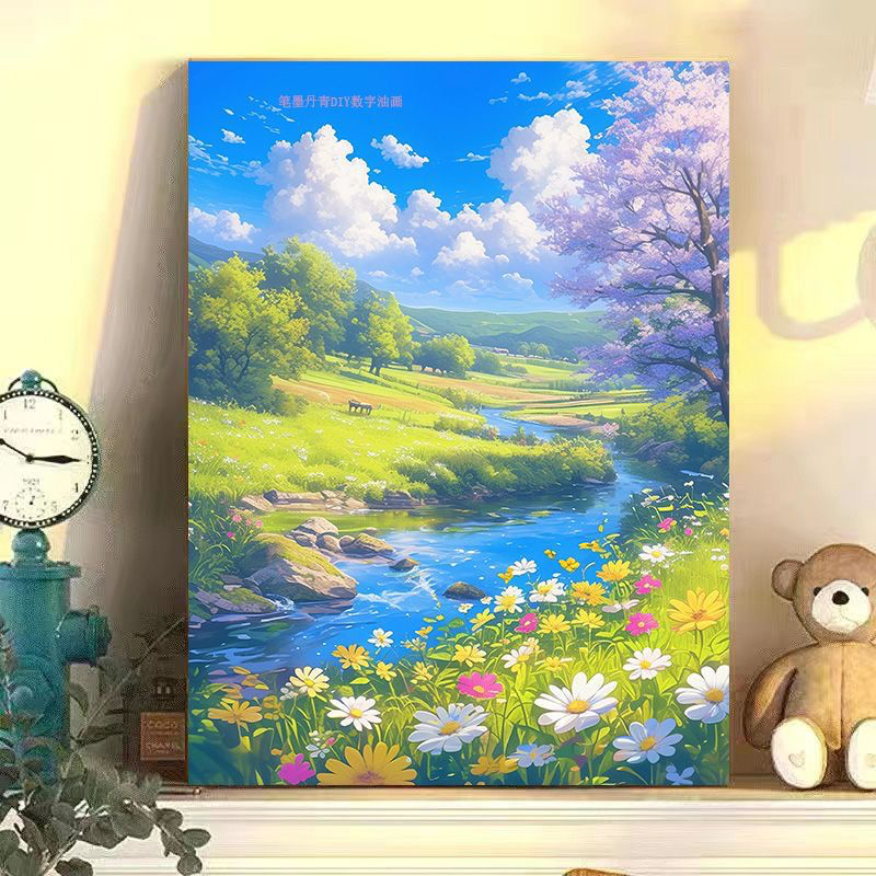 数字油画diy填色旷野山水治愈系高颜值解压油画宫崎骏风景装饰画