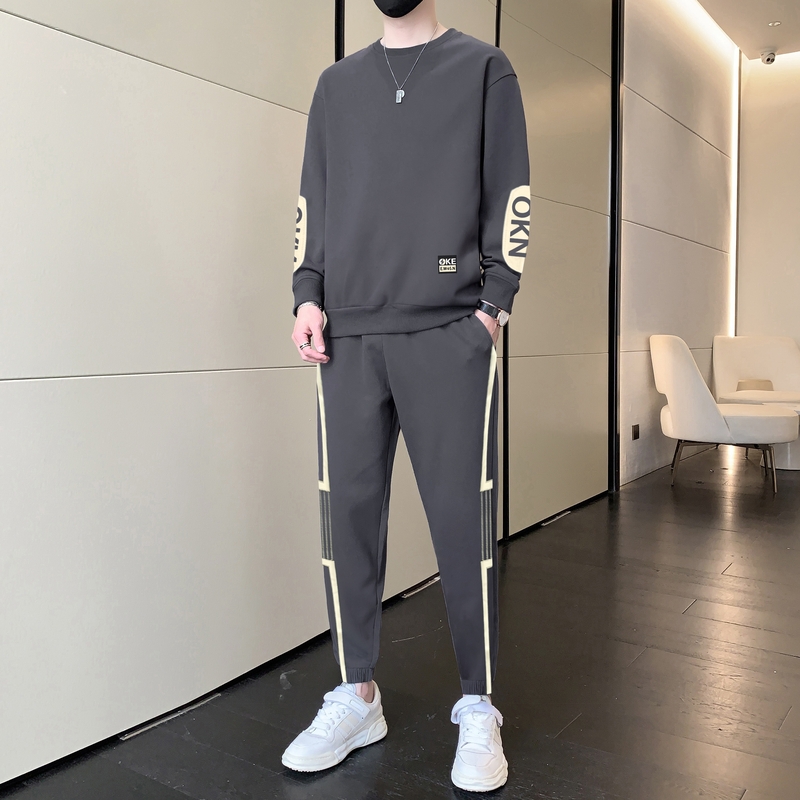 加绒套装男士秋冬季ins潮牌休闲运动长裤一套搭配帅气卫衣长袖T恤