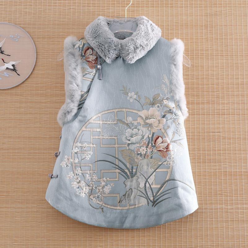 胖mm300斤大码国潮旗袍马甲少女炸街复古中国风坎肩夹棉上衣冬装