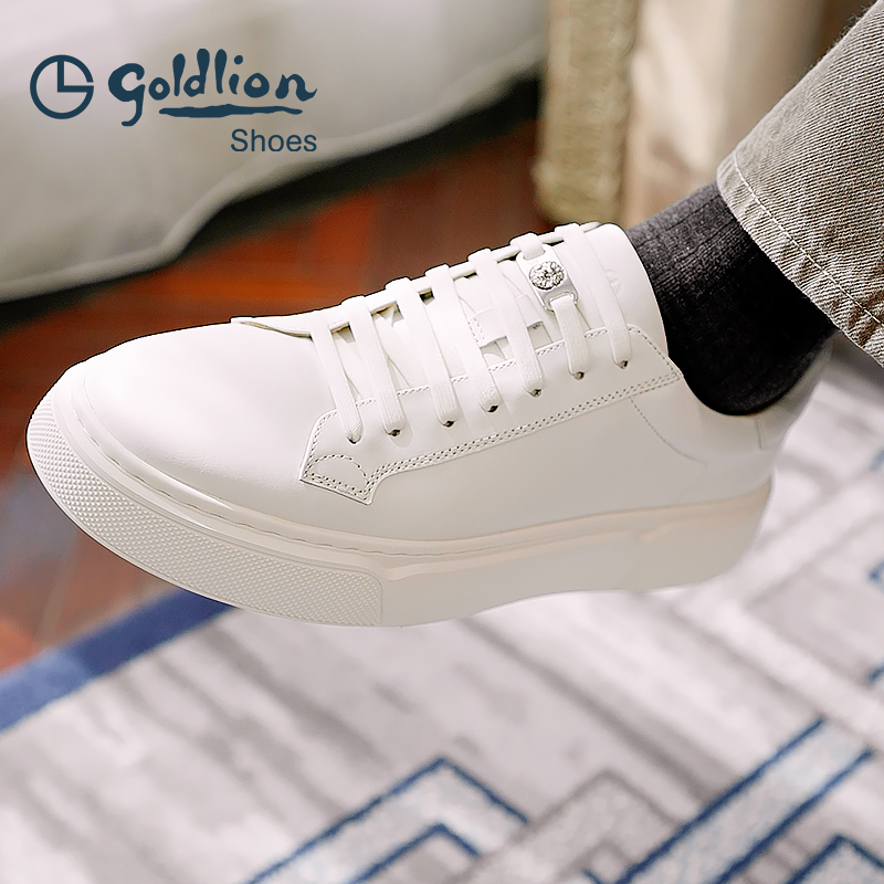 金利来小白鞋秋新款真皮男士时尚厚底增高运动百搭休闲板鞋潮流