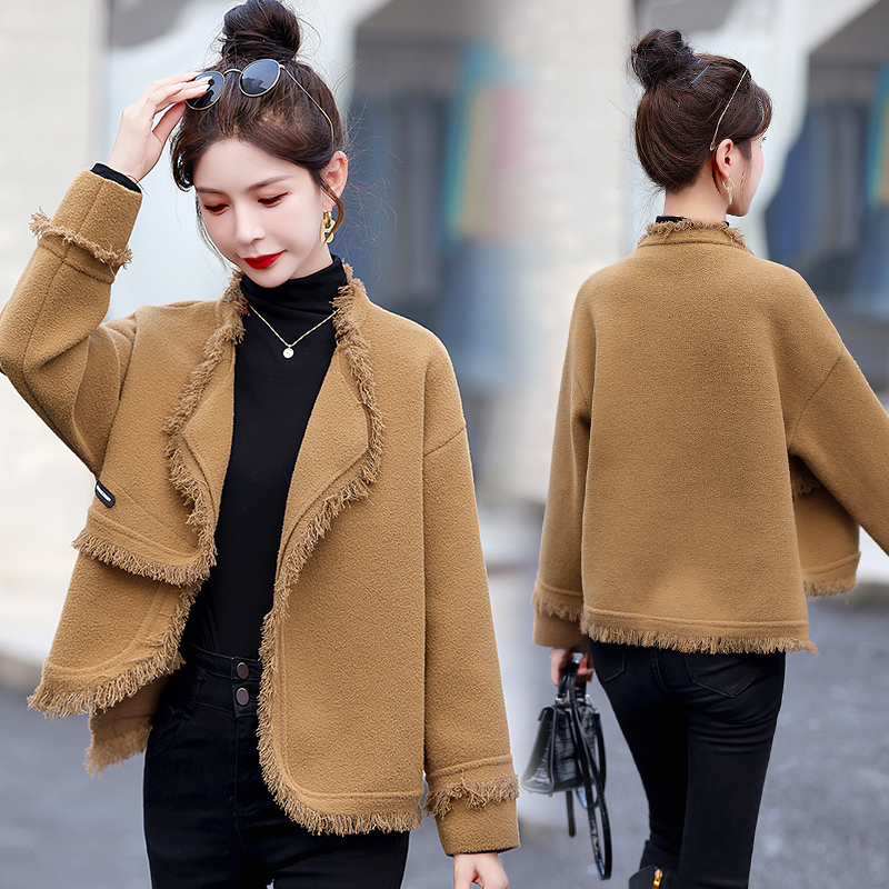 小香风双面呢大衣女小个子2024年秋冬新款设计感针织短款毛呢外套