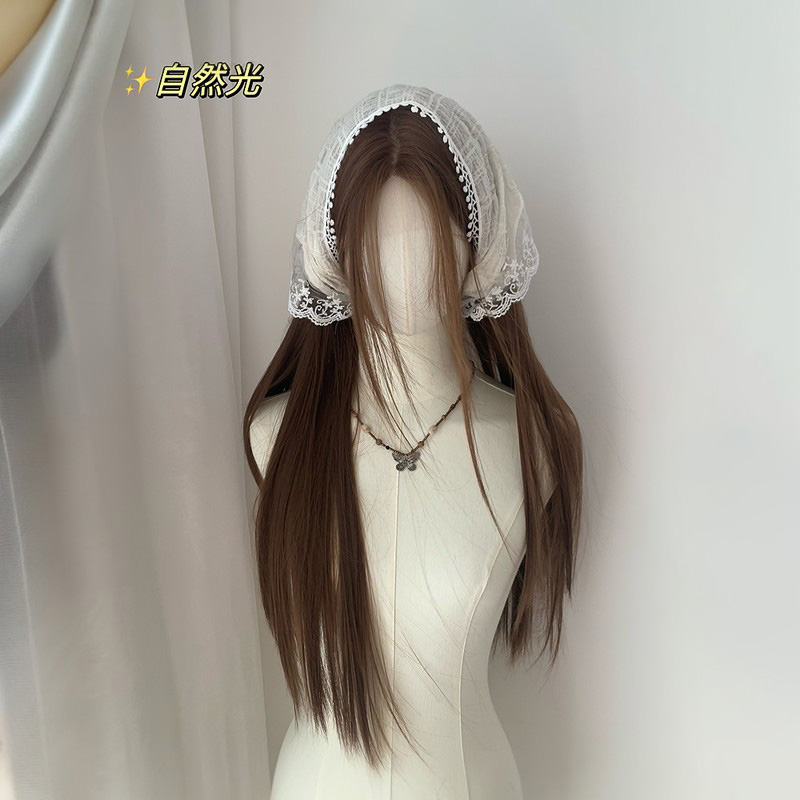 混血卡西·假发女全发套亚麻栗棕前额蕾丝加长70cm直发