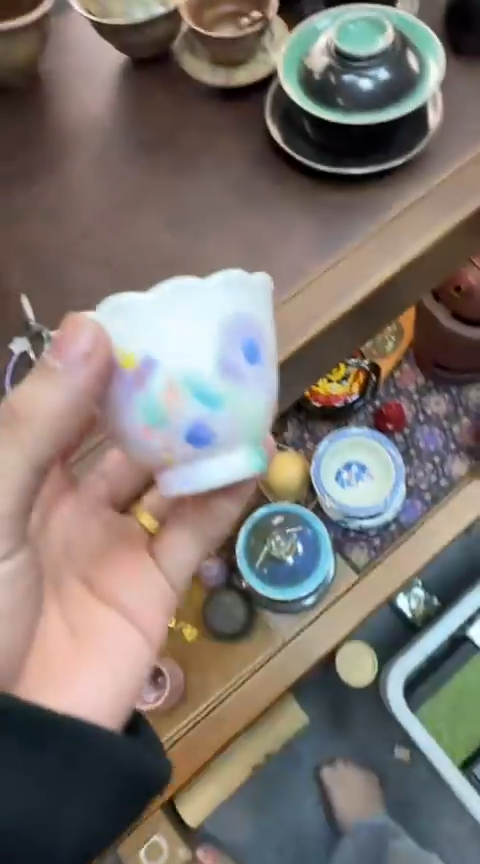 摆件陶茶具茶具茶具花影花口杯