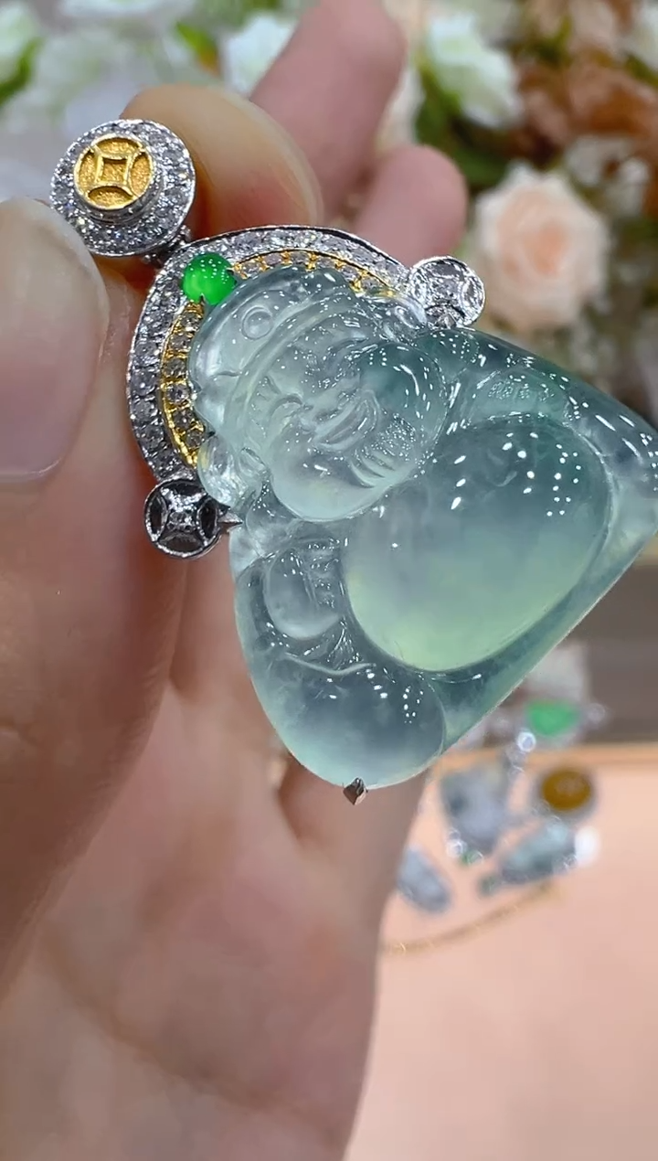 翡翠18K金镶嵌吊坠(不含链)多样性团购发一件