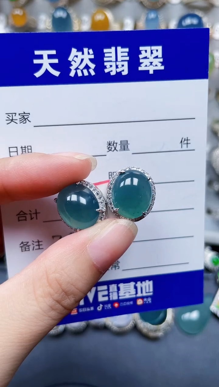 银S925镶嵌翡翠耳饰749