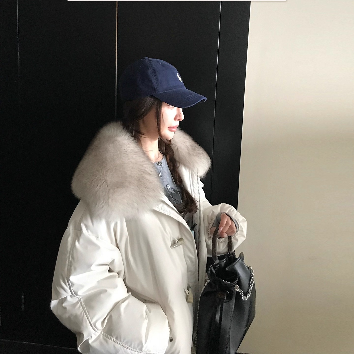 炽铂秋冬新款【雪国来信】巨好看网红芬兰环保毛大翻领百搭棉服保暖