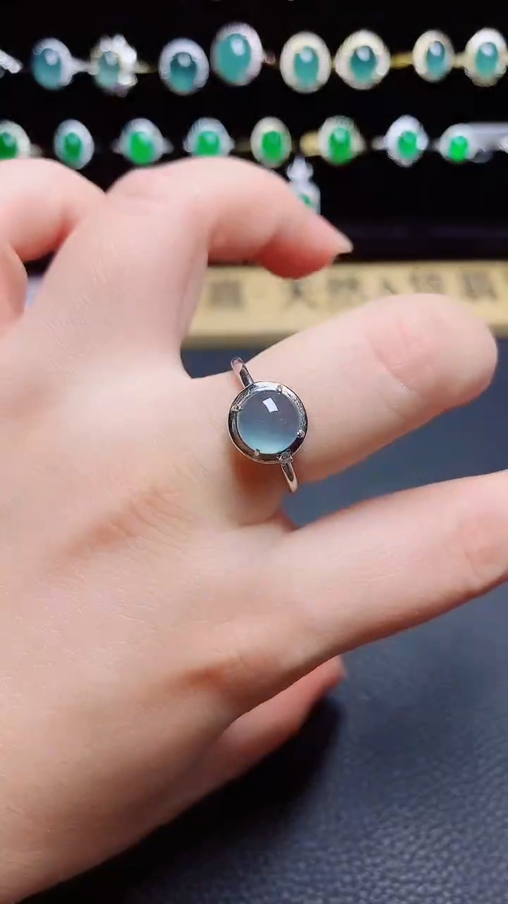 翡翠戒指银S925镶嵌天然翡翠A货s925银镶