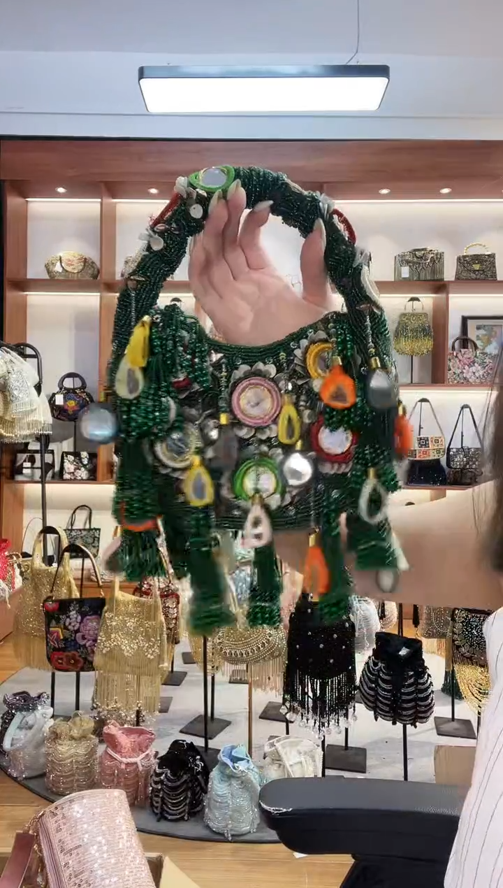 织物496手工珠珠包包腋下斜跨包手拿包手提晚宴包 