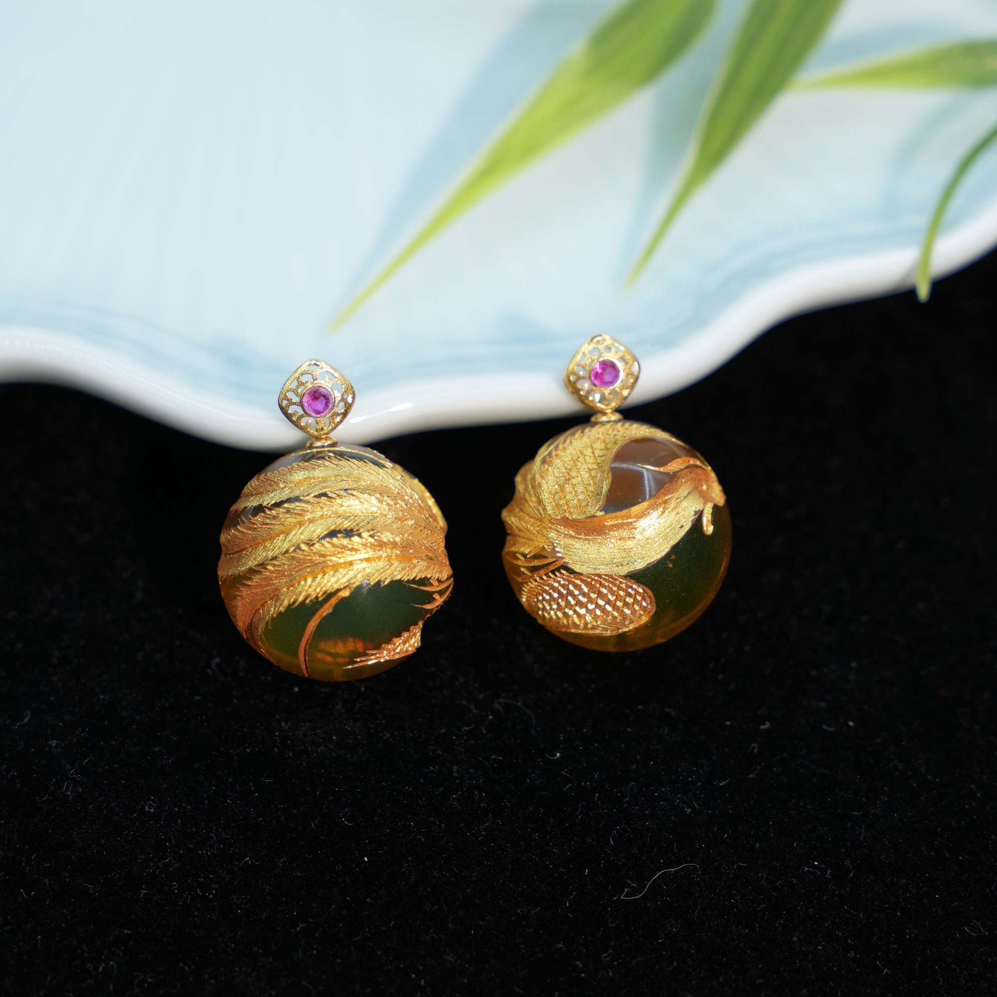 18k金 20+蓝珀鎏金-凤凰吊坠多样性发一件YB19175001