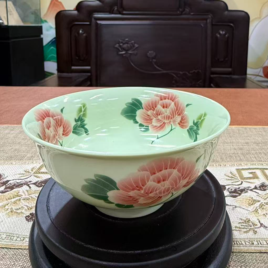 绿稀土芙蓉对花米饭碗-5英寸碗+礼盒+证书