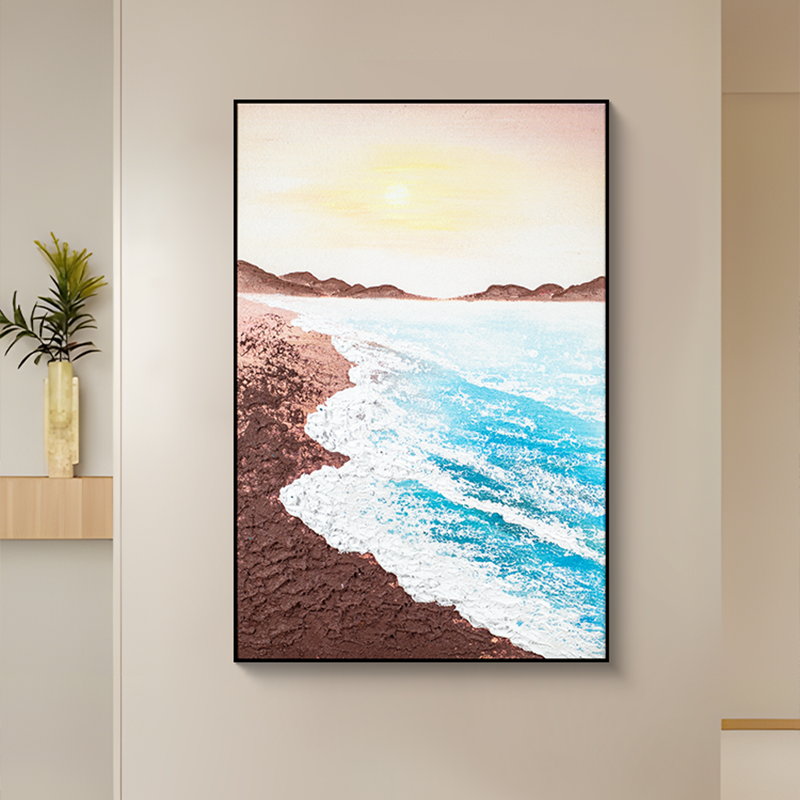 日出手工立体油画浪花海景装饰画 客厅卧室玄关走廊挂画海浪80120