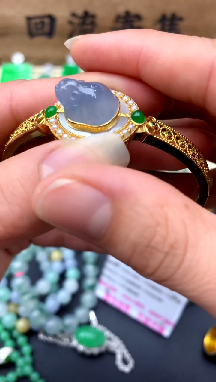【闪购商品】翡翠手镯18K金镶嵌372-中国好珍宝