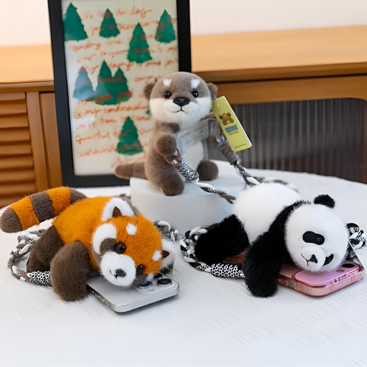 【玩偶部落】手机夹毛绒玩具小浣熊熊猫创意玩偶手机支架收纳夹x