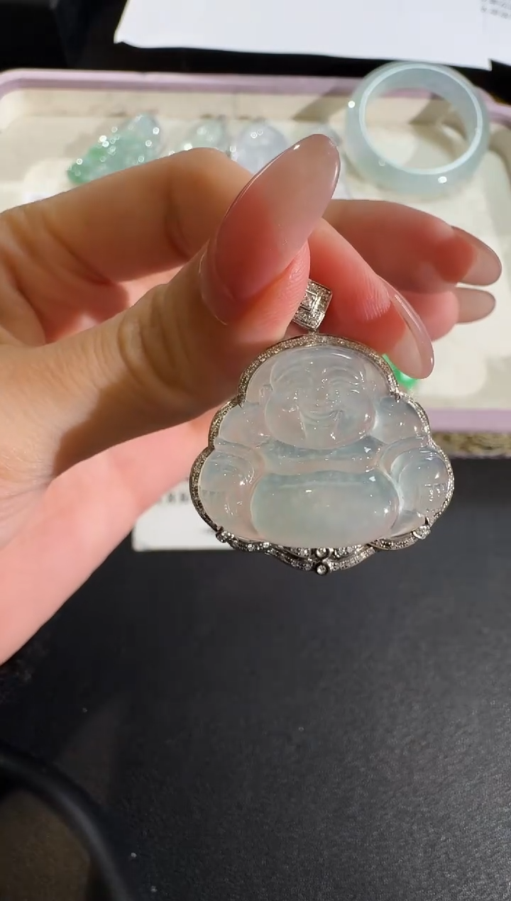 【闪购商品】翡翠吊坠(不含链)18K金镶嵌【源头工厂】钻石镶嵌