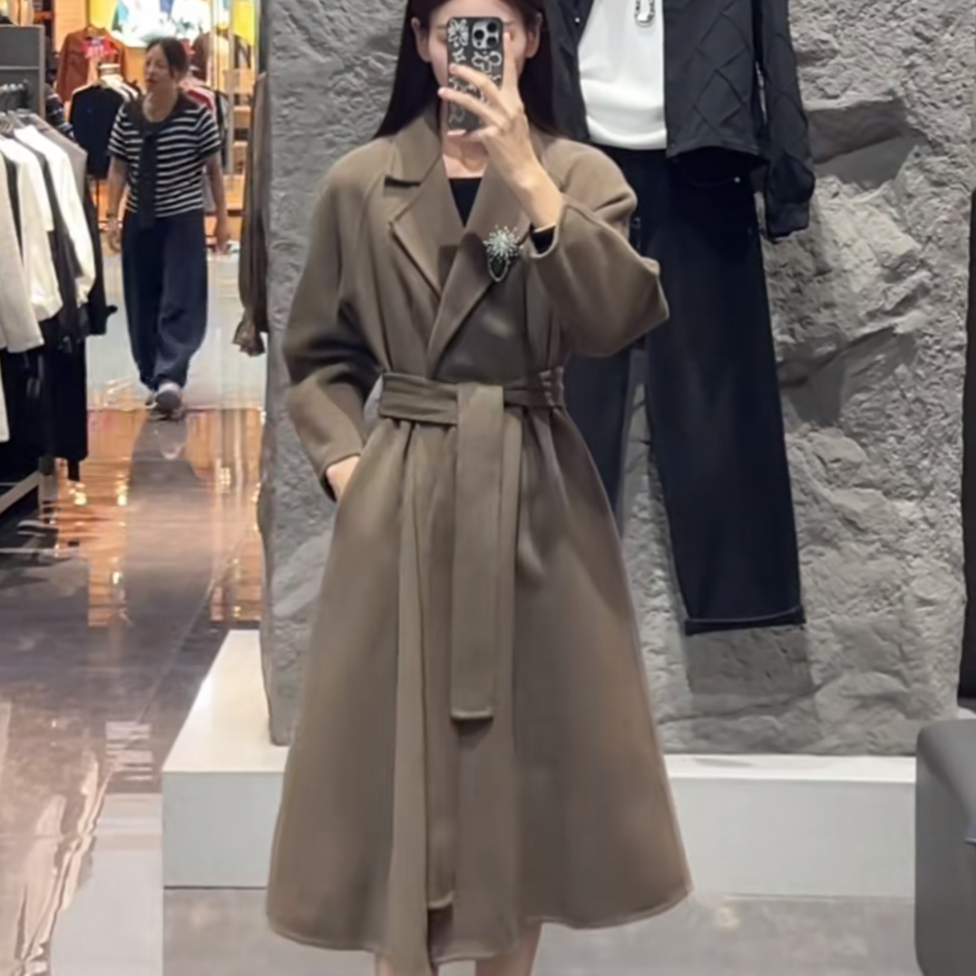 秋冬女士时尚绵羊毛翻领气质双面尼长款大衣S223Z2502