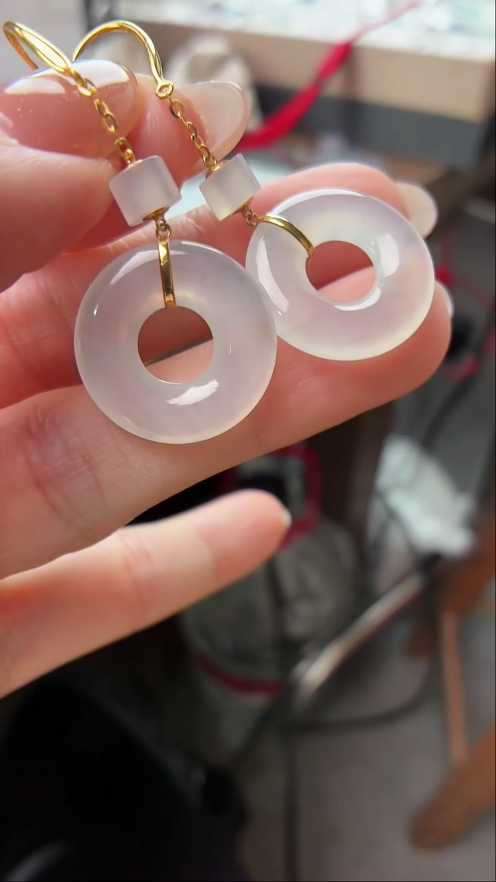 吊坠(不含链)18K金镶嵌翡翠耳饰一对