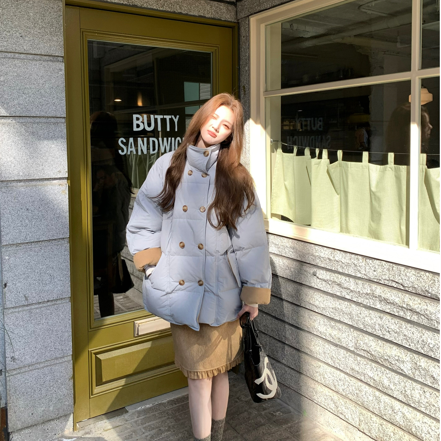 aaaaxbbb 大阪公园 撞色白鸭绒羽绒服拼接灯芯绒设计保暖外套秋冬