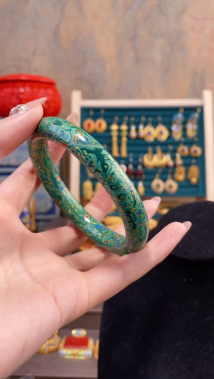 【闪购商品】非遗犀皮漆精品镯子绿色63