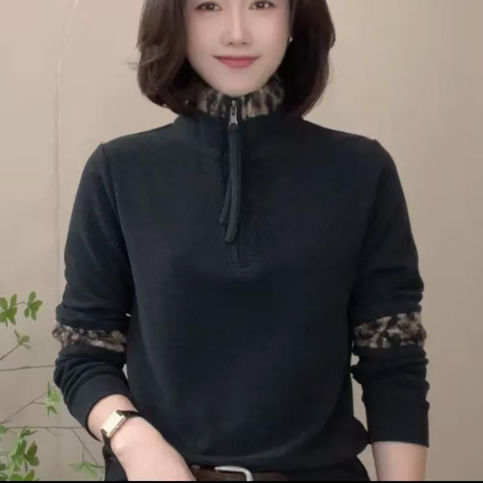 冬季保暖拼色休闲拉链卫衣女士百搭长袖小衫气质显瘦打底衫女