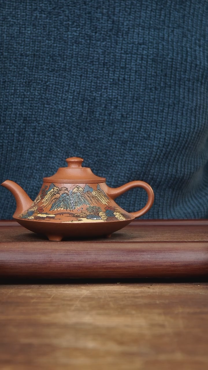 【闪购商品】紫砂茶壶250ml WZY泥绘刻绘云庐 清水泥