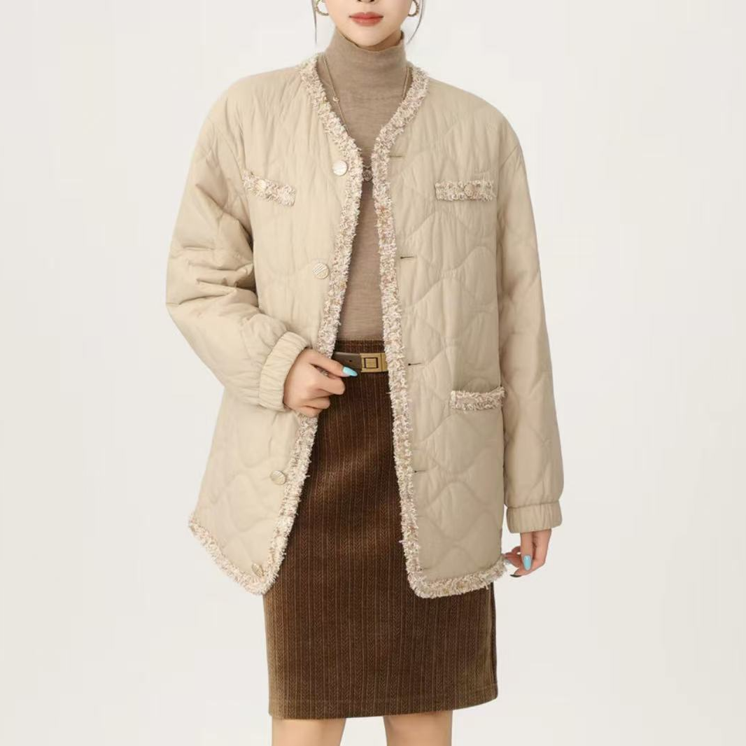 AMASS/阿玛施冬季松弛感精致毛边小香风优雅百搭棉服外套女540040