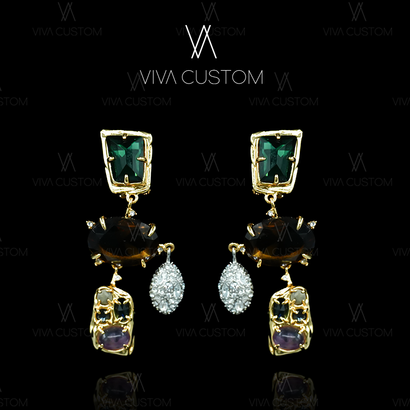 铜合金合成锆石耳饰 欧美夸张摇曳高级感耳钉