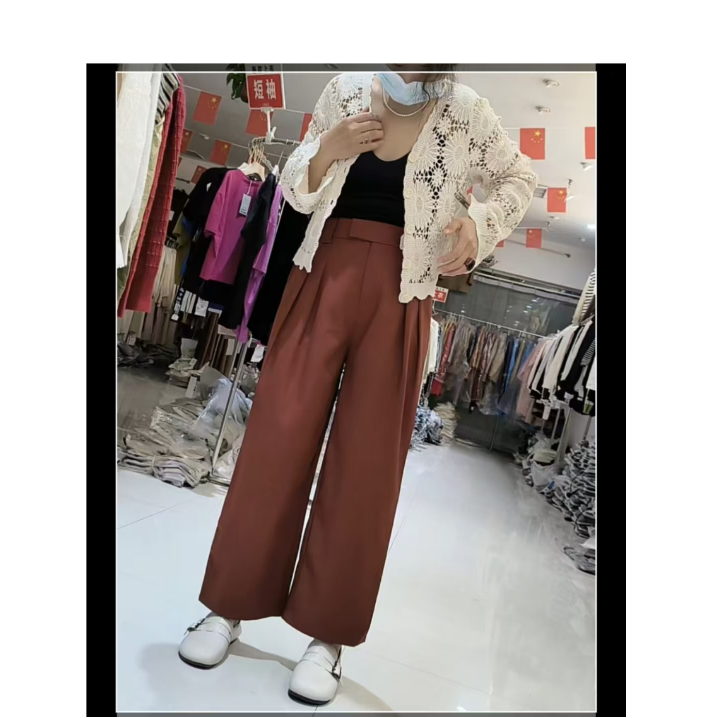 7085#春季新款时尚百搭西装高腰显瘦垂感直筒九分裤