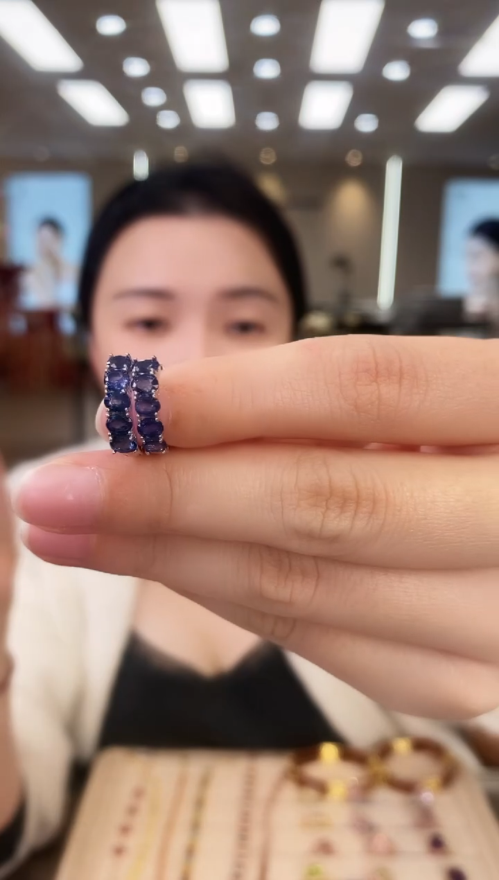 耳饰蓝宝石银S925镶嵌09