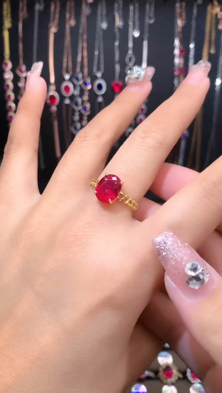 红宝石戒指银S925镶嵌金色