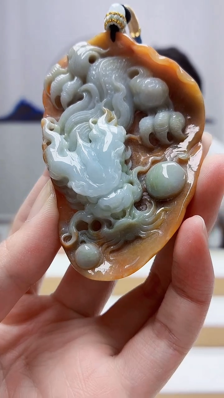 未镶嵌定制翡翠5060zm-毛货挂件龙牌114