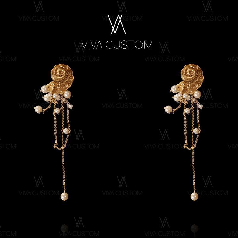 铜合金合成锆石耳饰 （精工）个性精致流苏海螺耳夹M