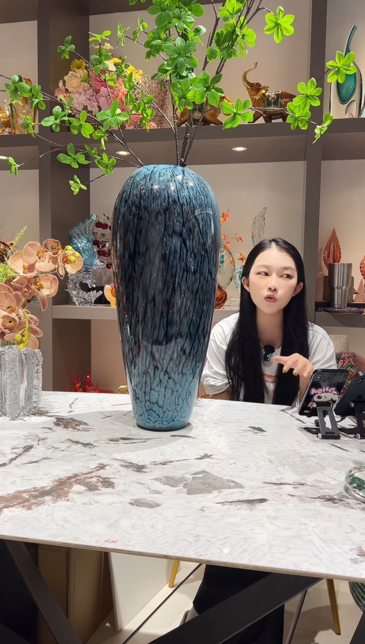 落地孔雀翎高60cm琉璃花瓶