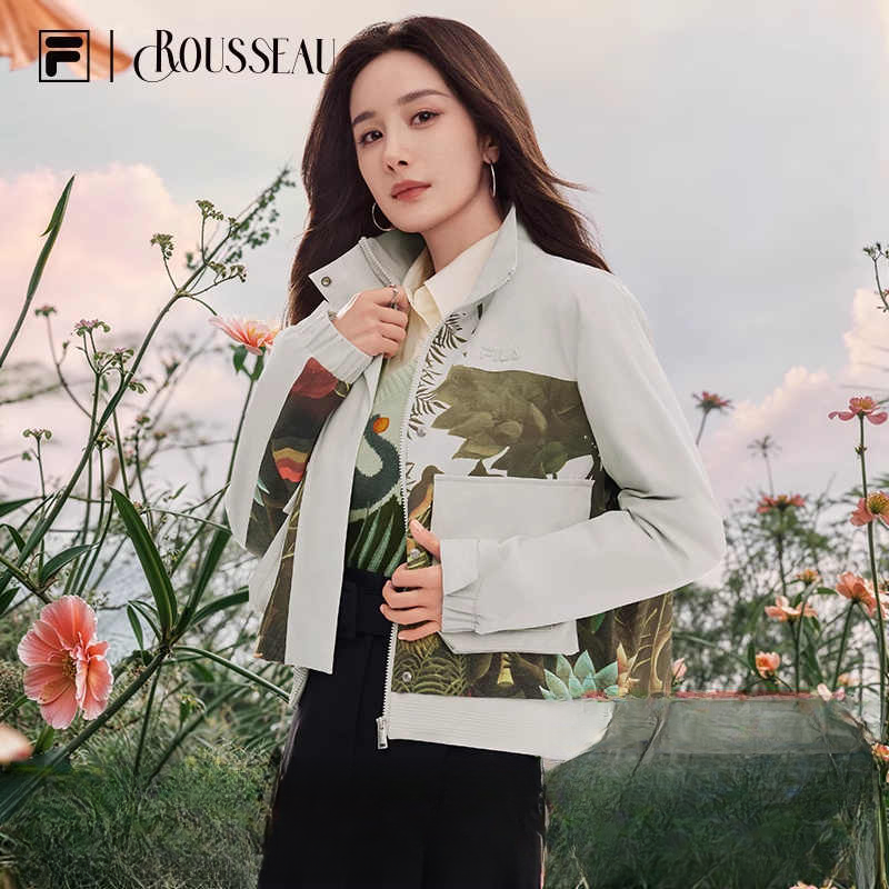 杨幂同款 x 卢梭 斐乐女外套24冬印花拼接立领上衣-F11W448705F