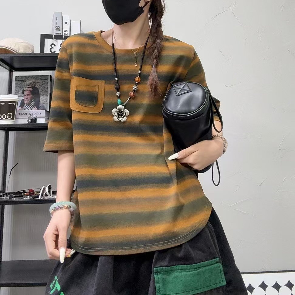 14930新款夏季时尚休闲百搭条纹显瘦短袖T恤