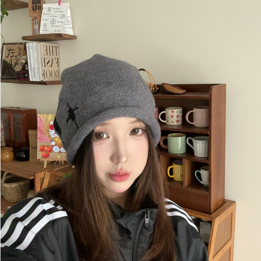 堆堆帽极简风女帽子浅灰色针织帽保暖秋冬季日系时尚冷帽网红百搭