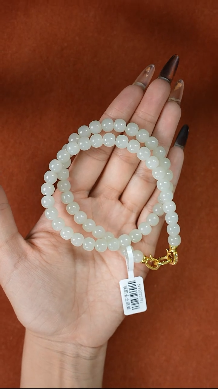 未镶嵌手串和田玉于田微色差卡7*8 s