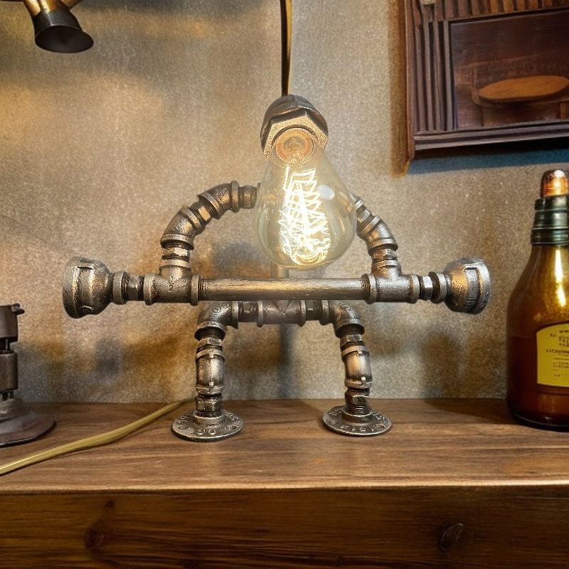 大气工业风摆件创意水管机器人家居摆件酒吧装饰灯饰餐边柜摆件
