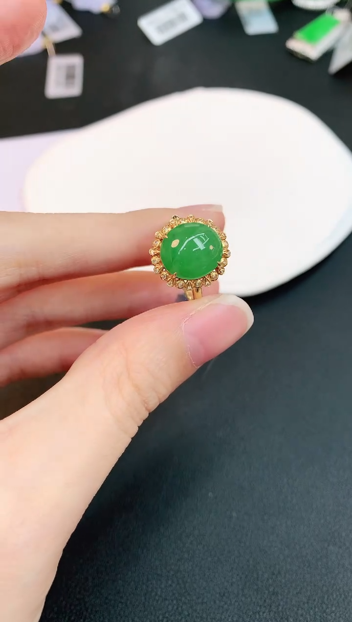 【闪购商品】翡翠戒指18K金镶嵌赠礼盒证书 小君
