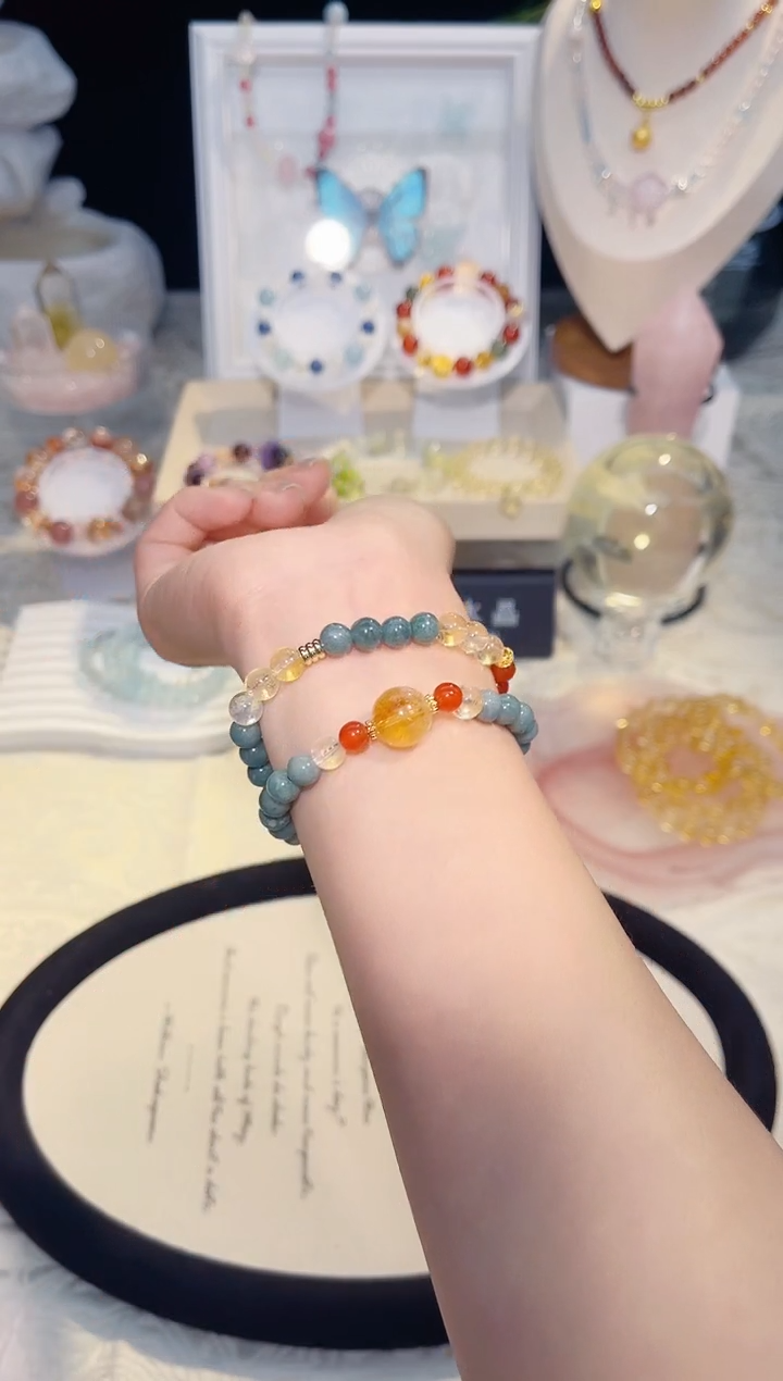 未镶嵌手串水晶双圈黄塔晶蓝水