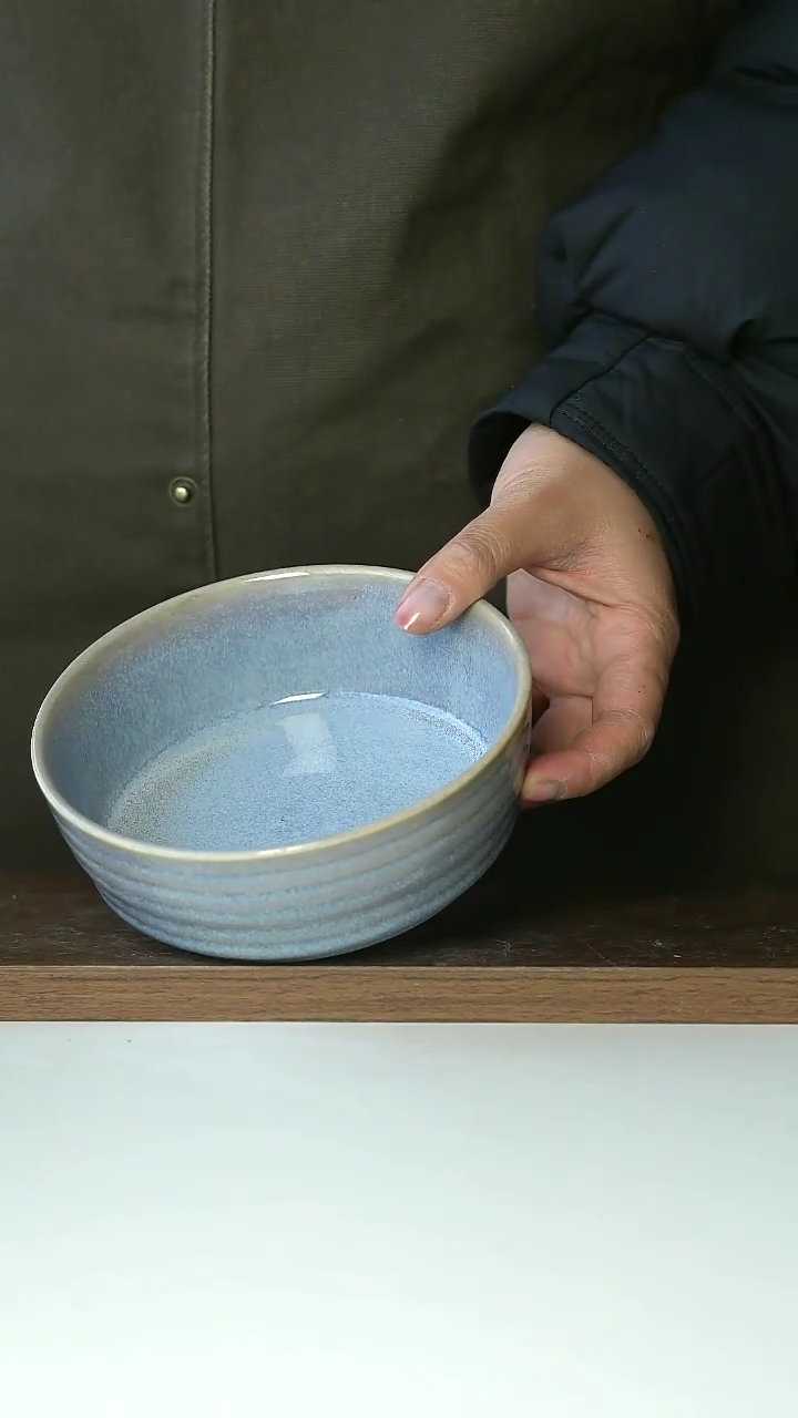 【闪购商品】陶瓷出澳洲窑变蓝螺纹圈酸奶碗@4-2@