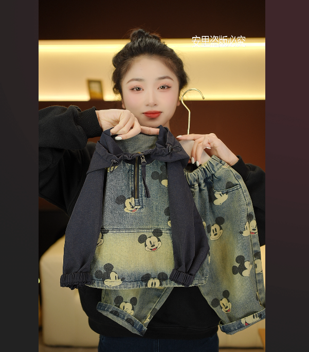 2025儿童春季新款米奇卡通软牛仔休闲外套可爱宽松百搭时尚88325