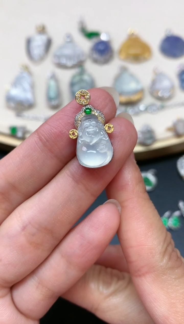 翡翠18K金镶嵌吊坠(不含链)A376|3980