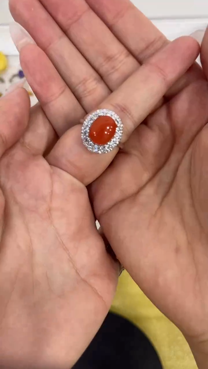 银S925镶嵌南红玛瑙戒指戒指