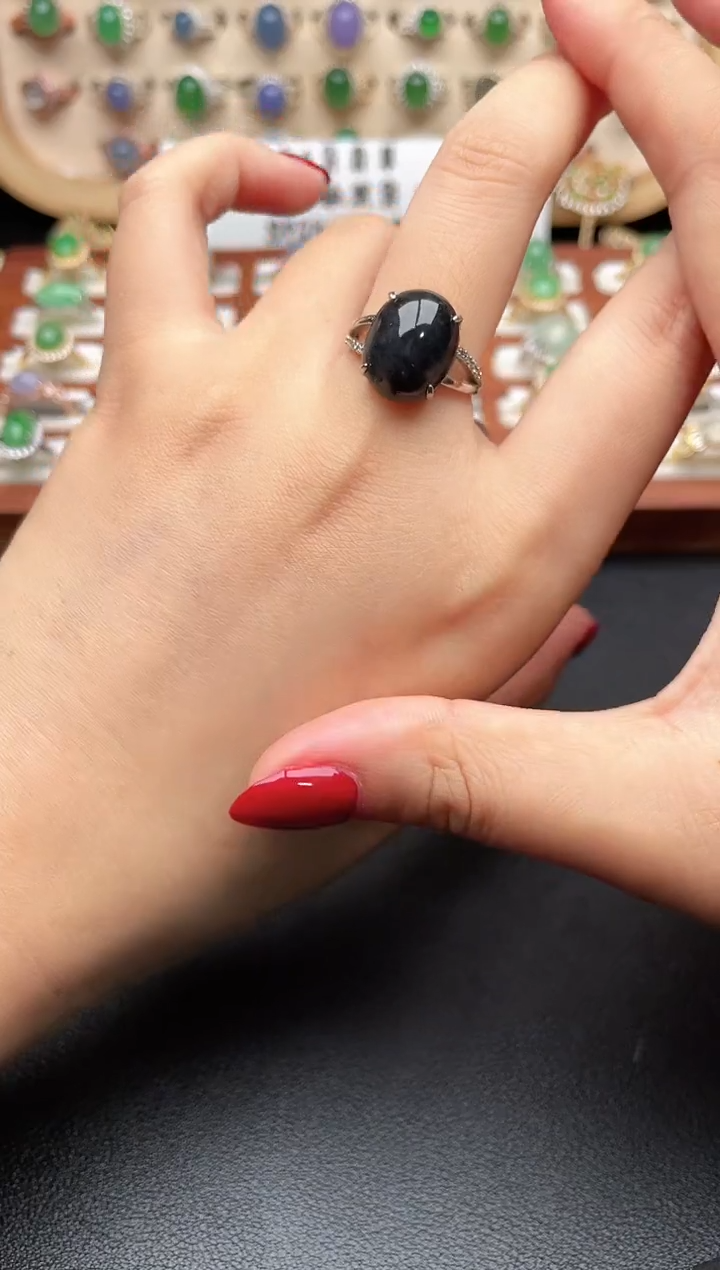 银S925镶嵌戒指翡翠一物一证一礼盒