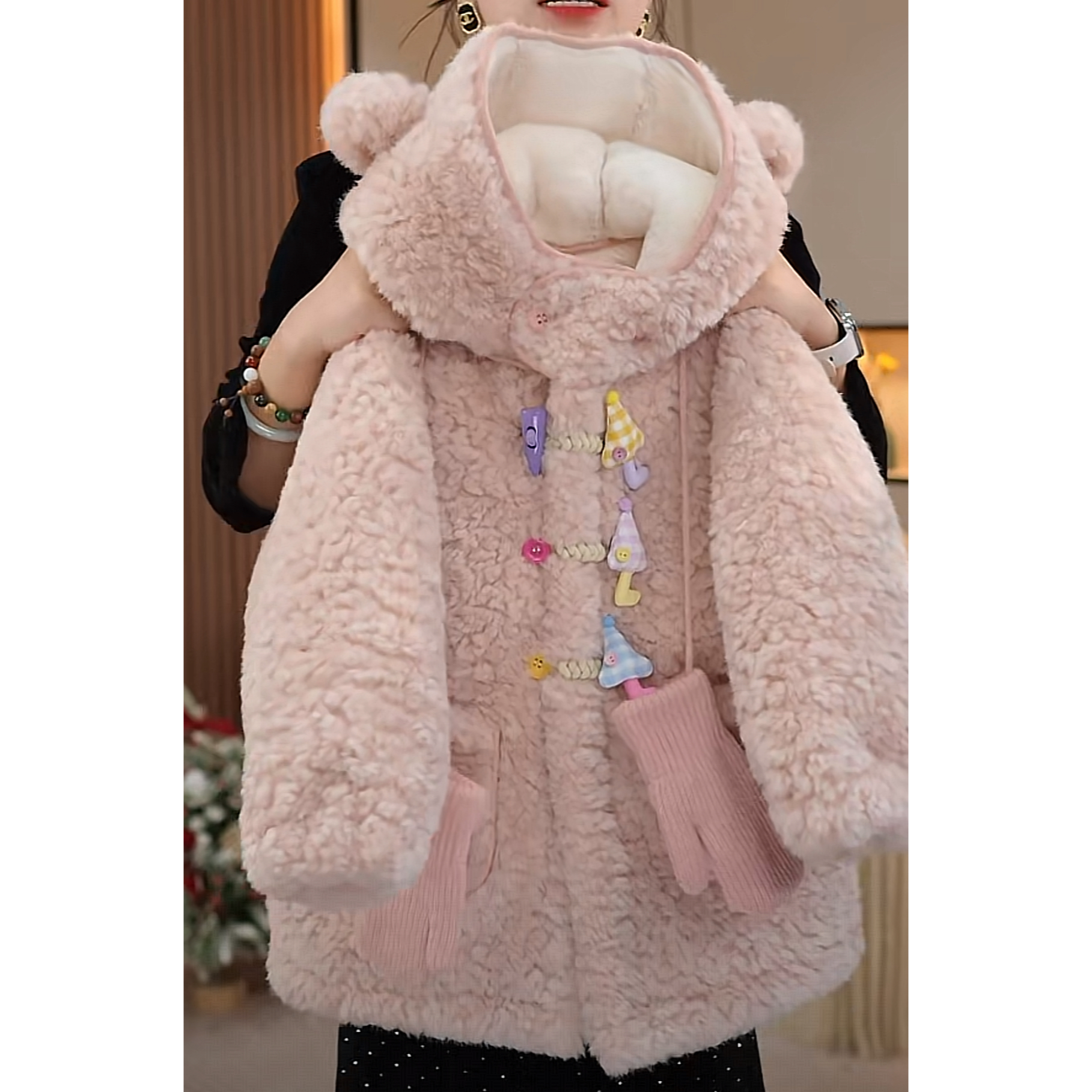 现货-女童外套冬装2025新款中大儿童加绒加厚中长款上衣