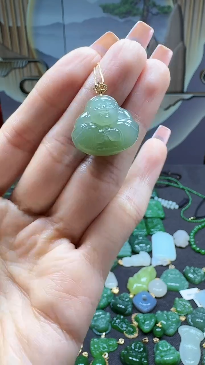 和田玉18K金镶嵌吊坠(不含链)1